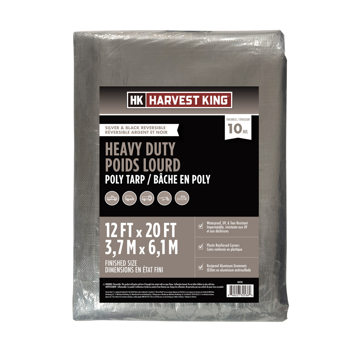 12 FT x 20 FT Silver/Black Reversible Heavy Duty Poly Tarp