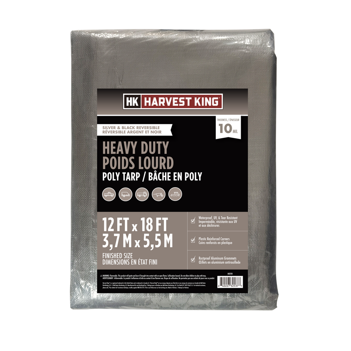 12 FT x 18 FT Silver/Black Reversible Heavy Duty Poly Tarp