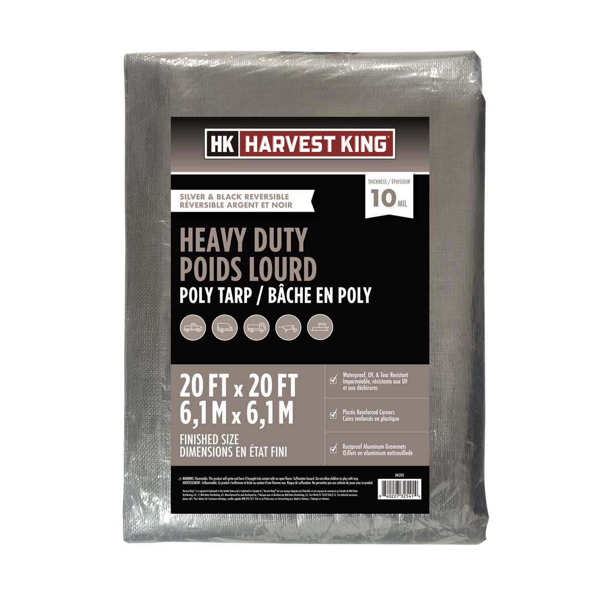 20 FT x 20 FT Silver/Black Reversible Heavy Duty Poly Tarp