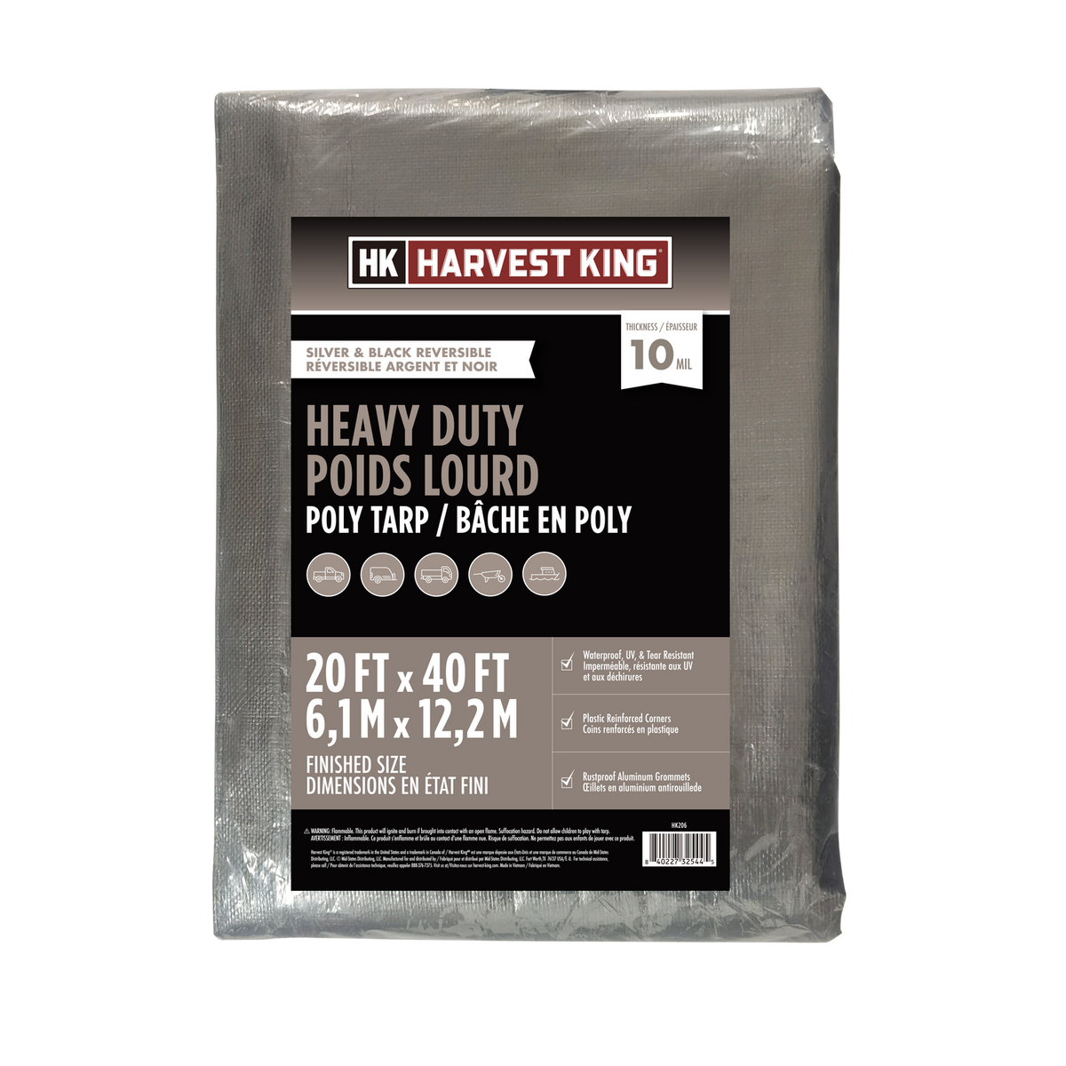 20 FT x 40 FT Silver/Black Reversible Heavy Duty Poly Tarp