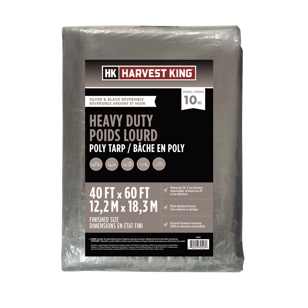 40 FT x 60 FT Silver/Black Reversible Heavy Duty Poly Tarp