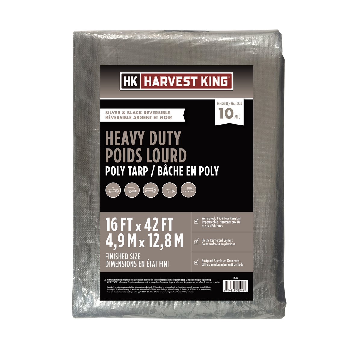 16 FT x 42 FT Silver/Black Heavy Duty Poly Tarp