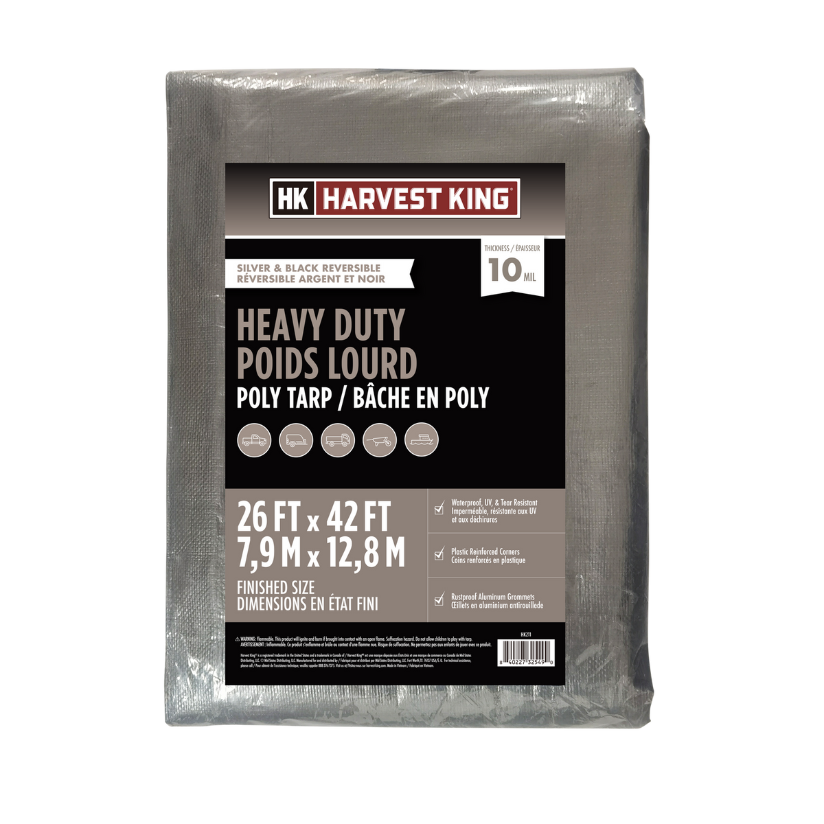 26 FT x 42 FT Silver/Black Reversible Heavy Duty Poly Tarp