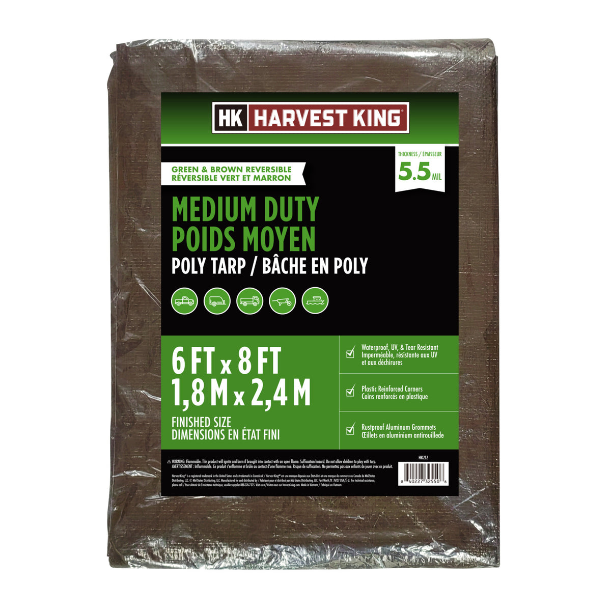 6 FT x 8 FT Brown/Green Reversible Medium Duty Poly Tarp