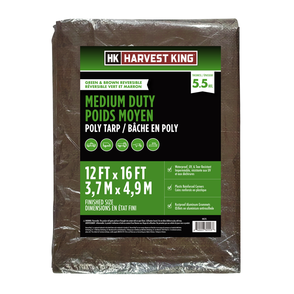 12 FT x 16 FT Brown/Green Reversible Medium Duty Poly Tarp
