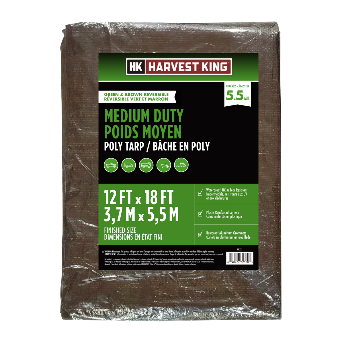 12 FT x 18 FT Brown/Green Reversible Medium Duty Poly Tarp