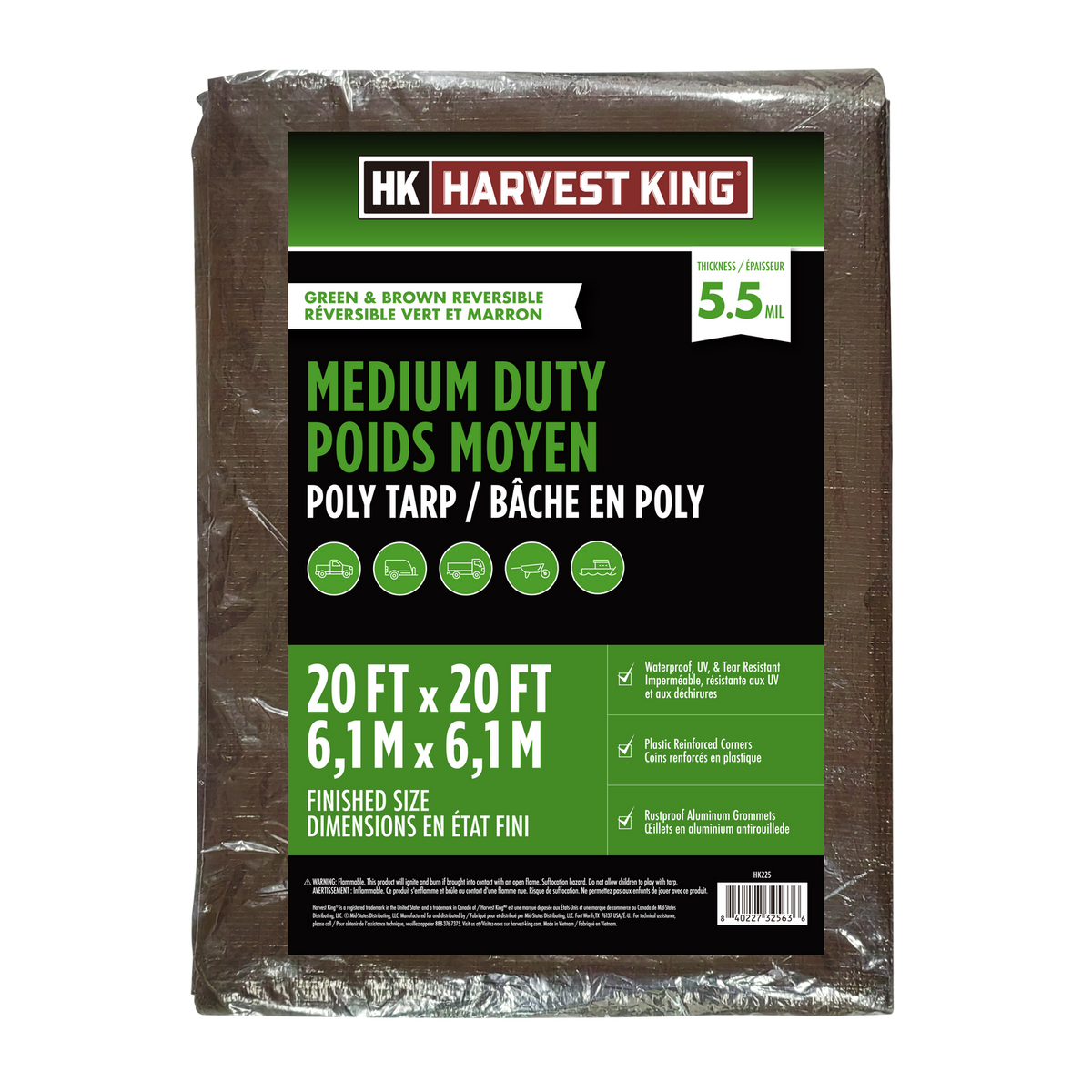 20 FT x 20 FT Brown/Green Reversible Medium Duty Poly Tarp