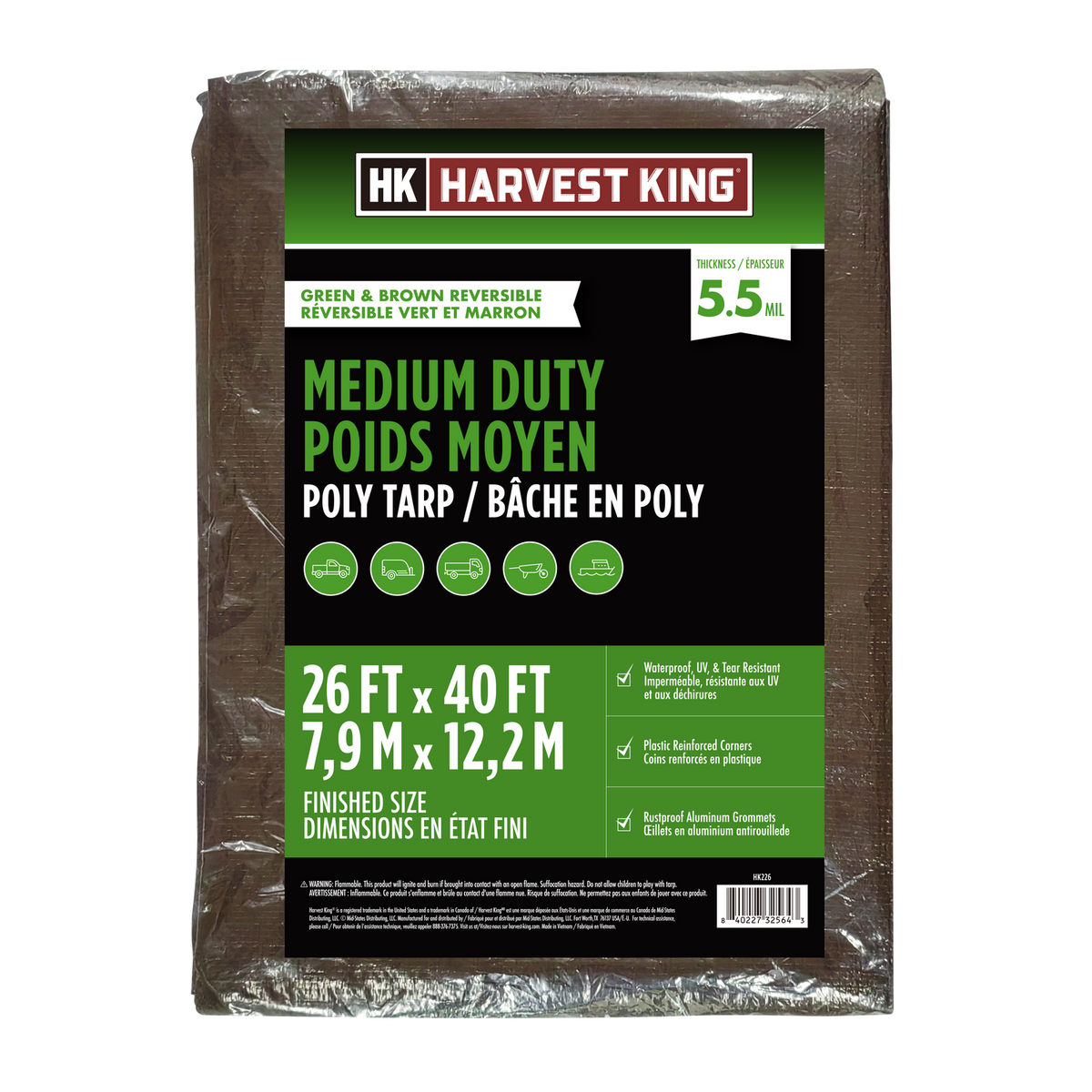 26 FT x 40 FT Brown/Green Reversible Medium Duty Poly Tarp