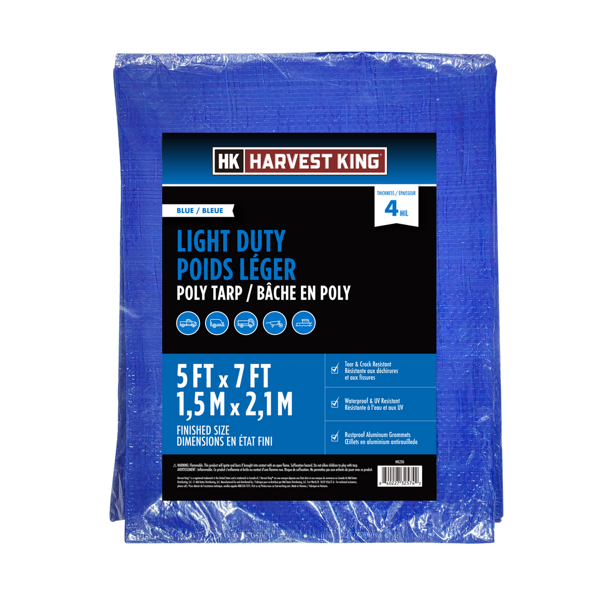 5 FT x 7 FT Blue Light Duty Poly Tarp