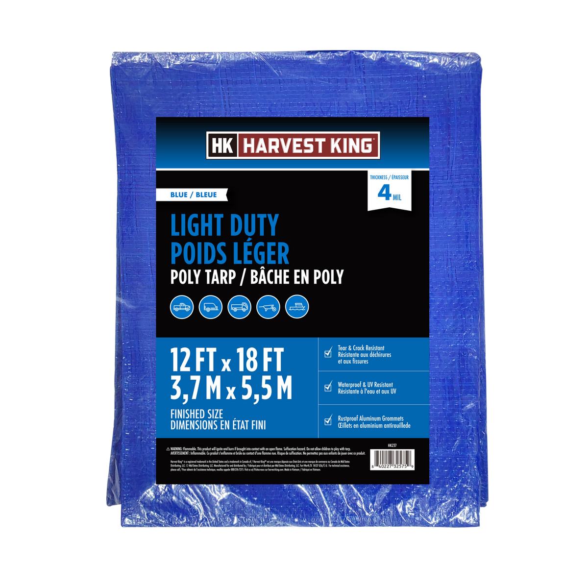 12 FT x 18 FT Blue Light Duty Poly Tarp