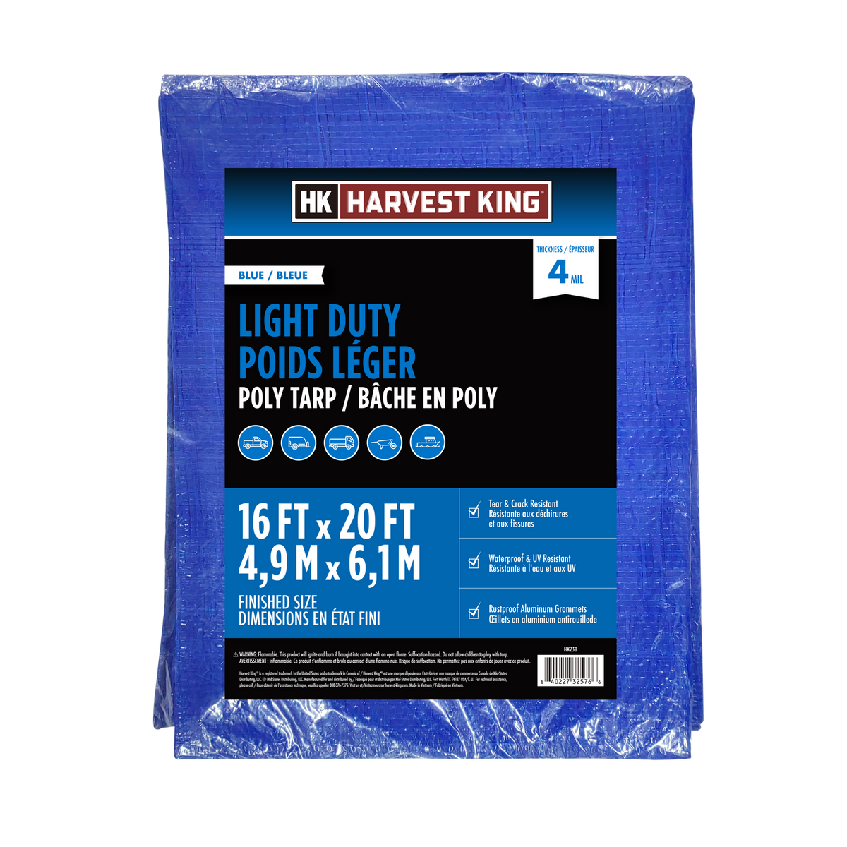 16 FT x 20 FT Blue Light Duty Poly Tarp