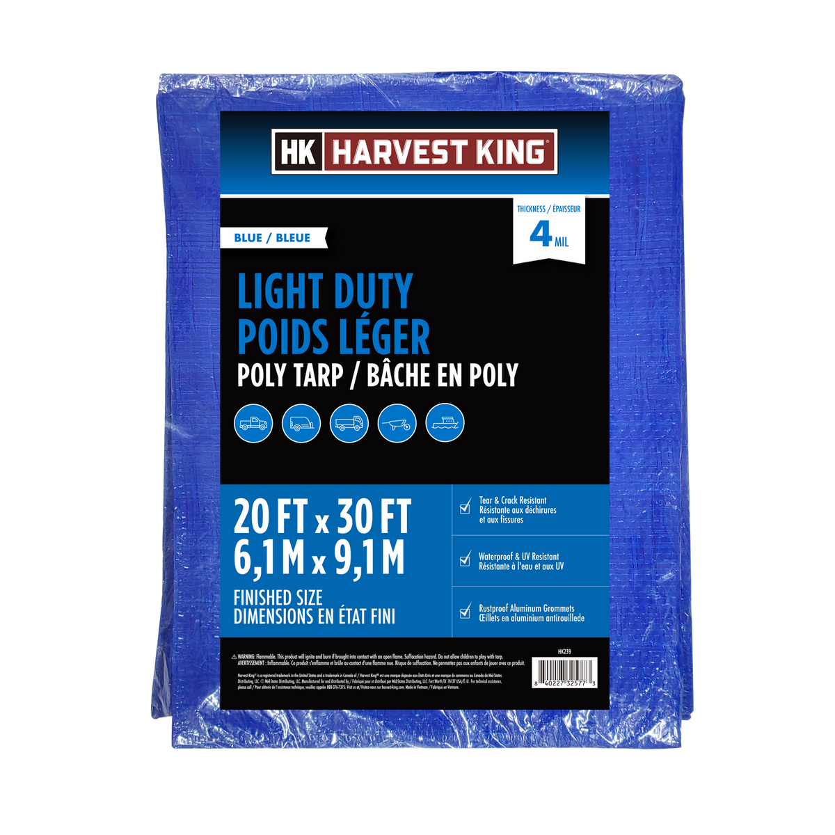 20 FT x 30 FT Blue Light Duty Poly Tarp