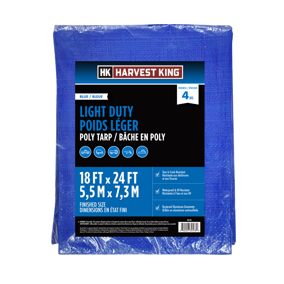 18 FT x 24 FT Blue Light Duty Poly Tarp