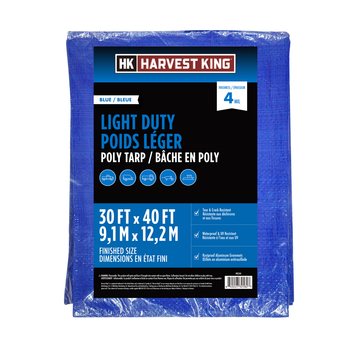 30 FT x 40 FT Blue Light Duty Poly Tarp