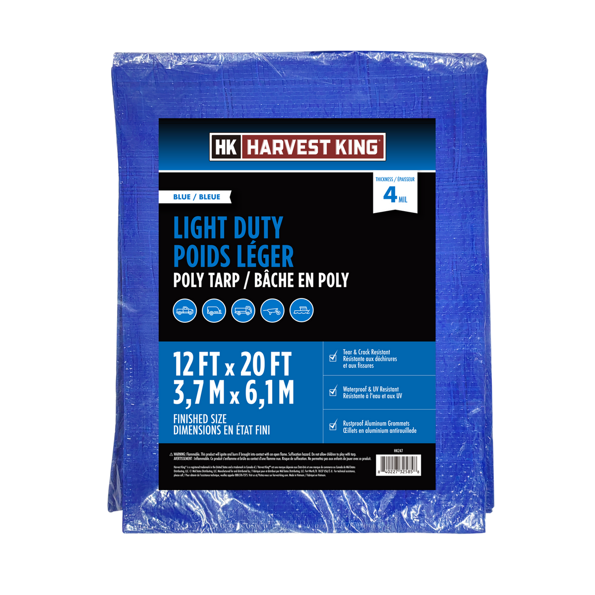 12 FT x 20 FT Blue Light Duty Poly Tarp