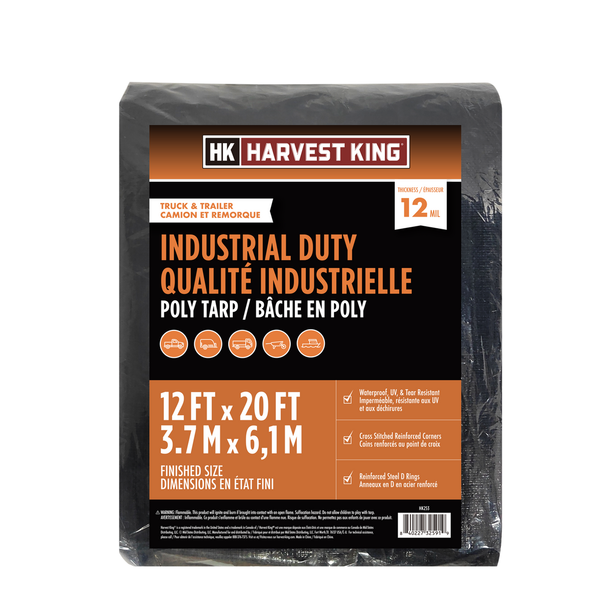12 FT x 20 FT Industrial Duty Poly Tarp