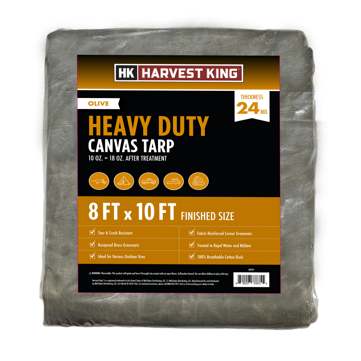 8' x 10' Heavy Duty Canvas Tarp