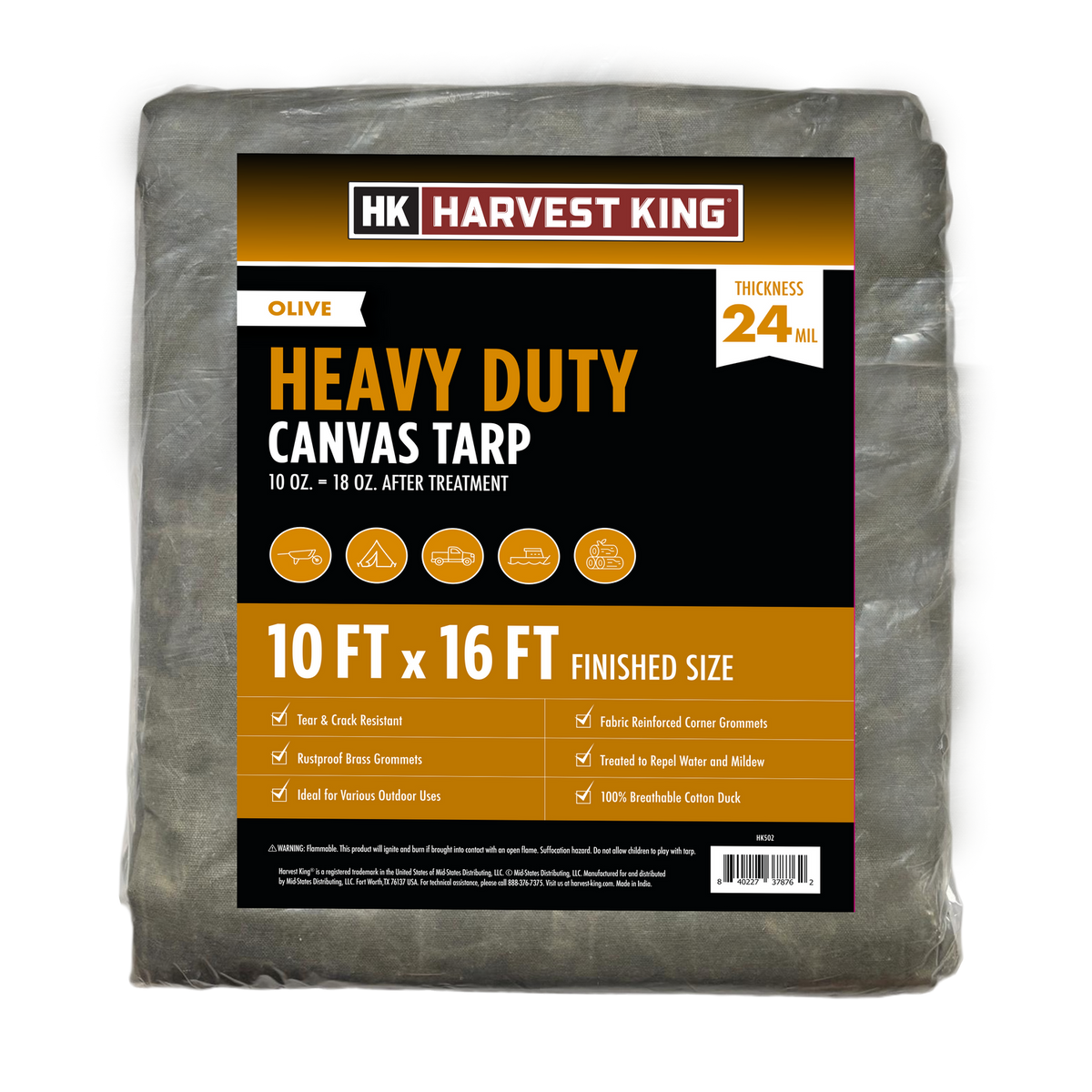 10' x 16' Heavy Duty Canvas Tarp