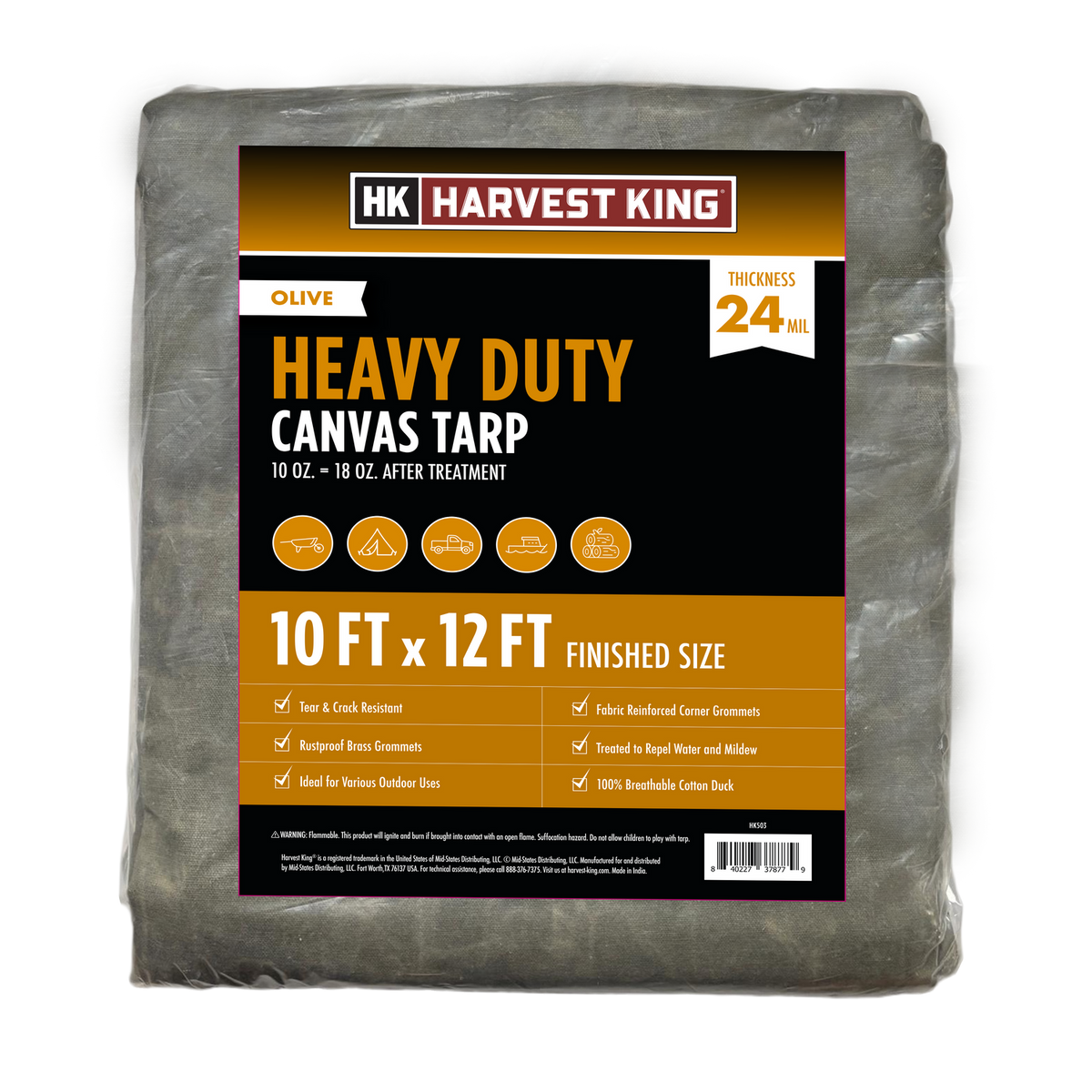 10' x 12' Heavy Duty Canvas Tarp