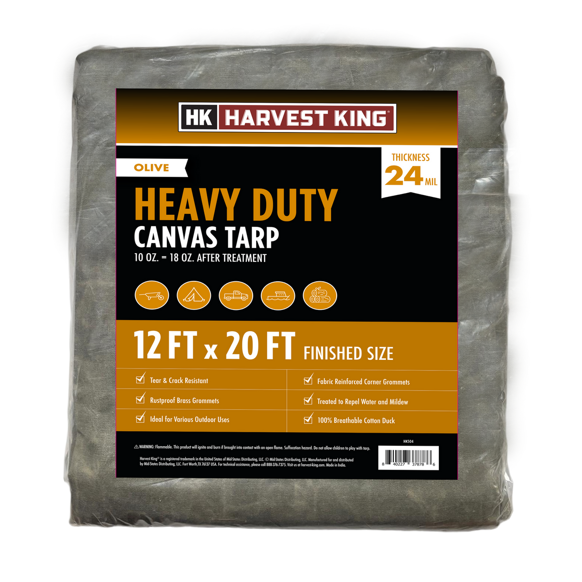 12' x 20' Heavy Duty Canvas Tarp