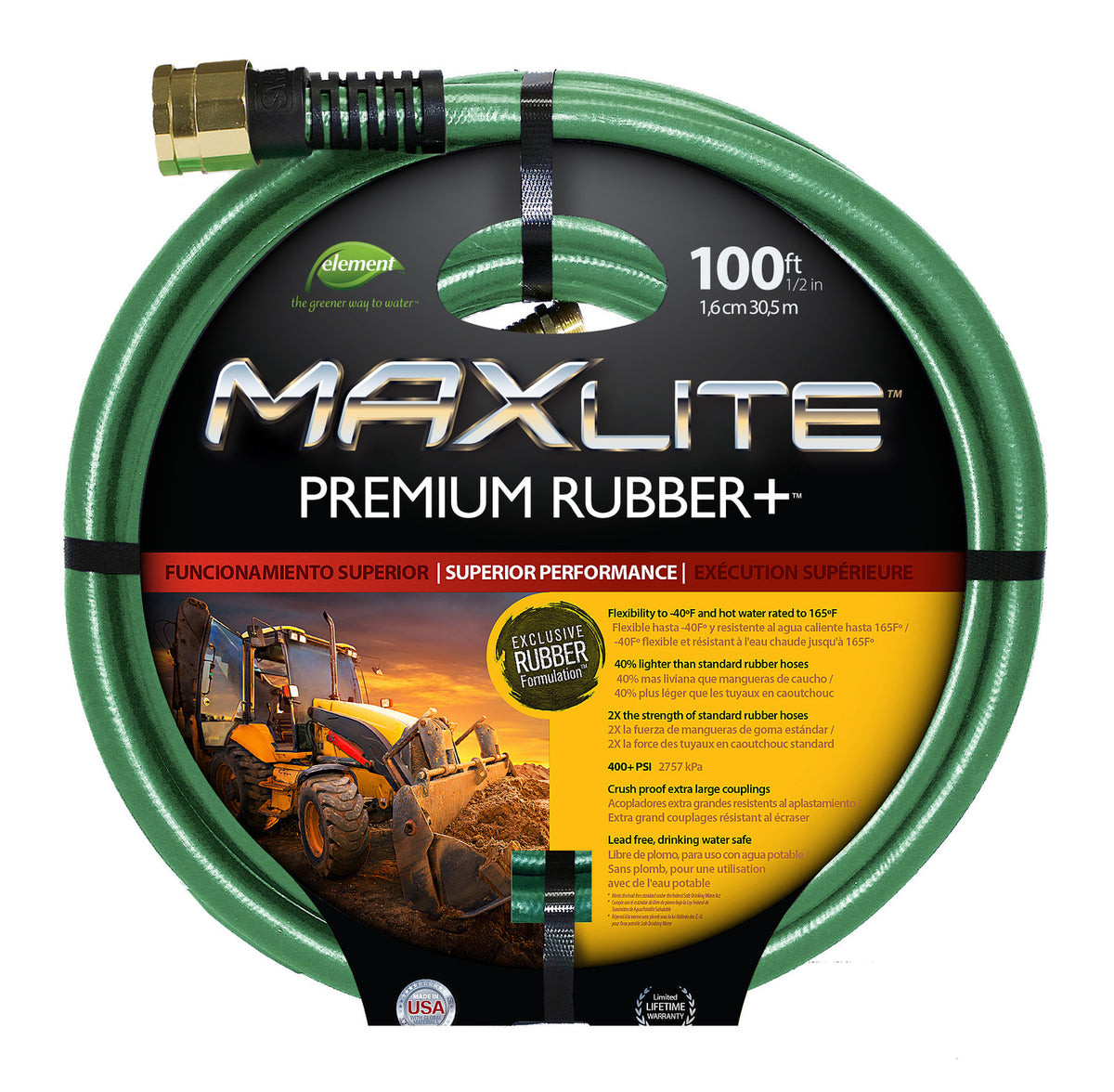 Garden Hose,1/2"x100',Rbr,Element