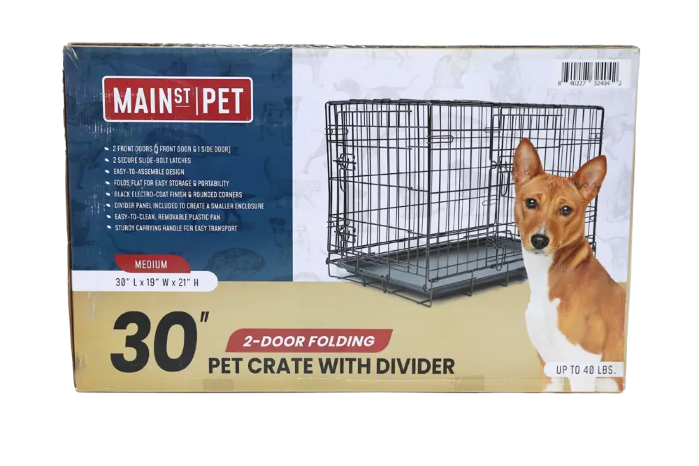 Main St. Pet™ 30" 2-Door Folding Pet Crate with Divider
