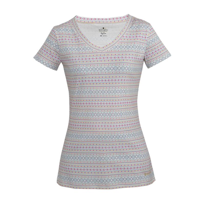 Noble_SP22_WomensTops_22528 Tug-Free Tee 472-Aztec Multi Stripe - Front