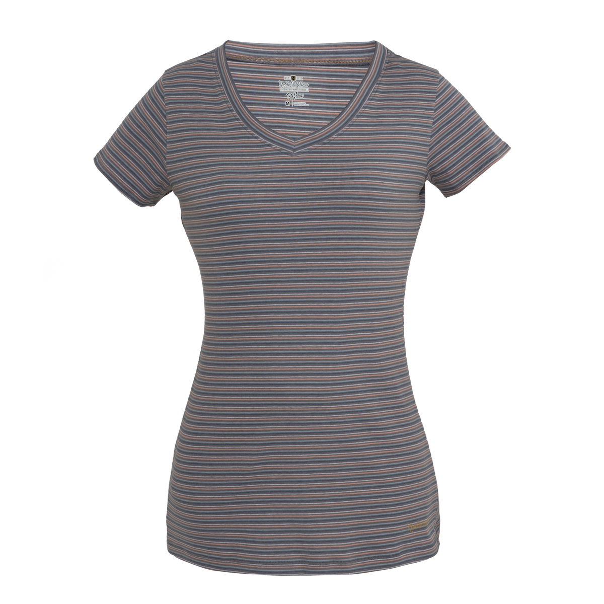 Noble_SP22_WomensTops_22528 Tug-Free Tee 476-Grey Multi Stripe - Front