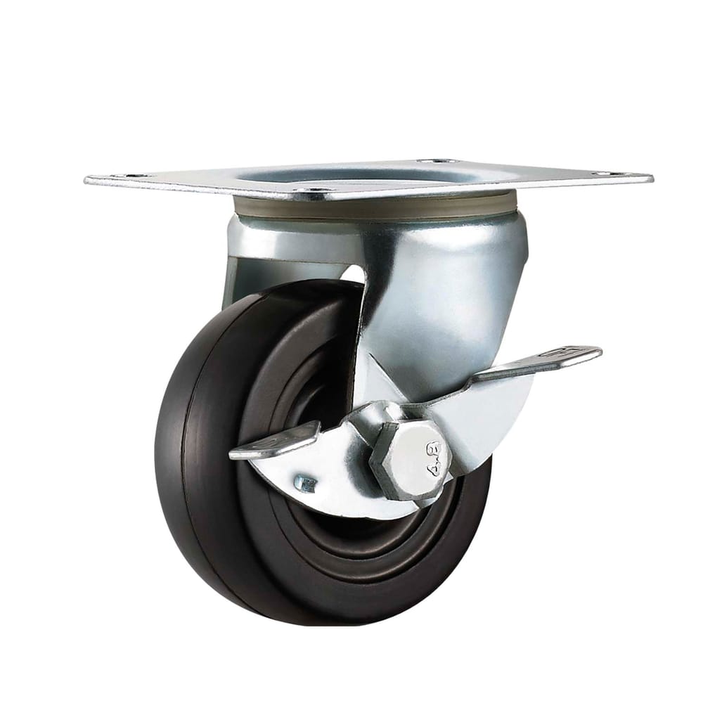 Precision Casters + Wheels™ 2-1/2" Swivel Plate Rubber Caster with Brake