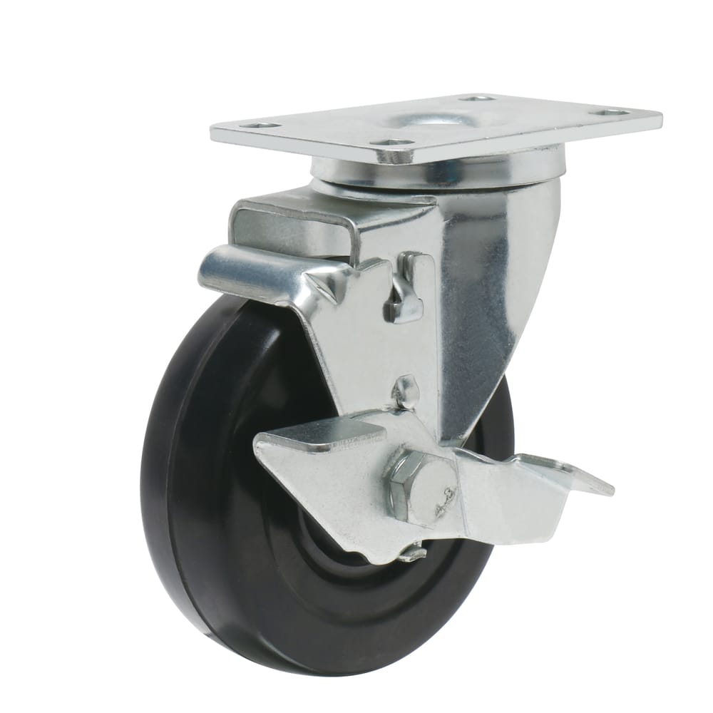 Precision Casters + Wheels™ 4" Rubber Swivel Plate Caster with Brake