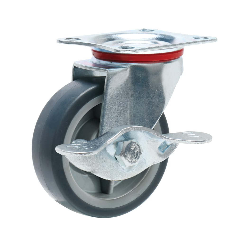 Precision Casters + Wheels™ 3" Swivel Plate Non-Marking TPR Caster with Brake