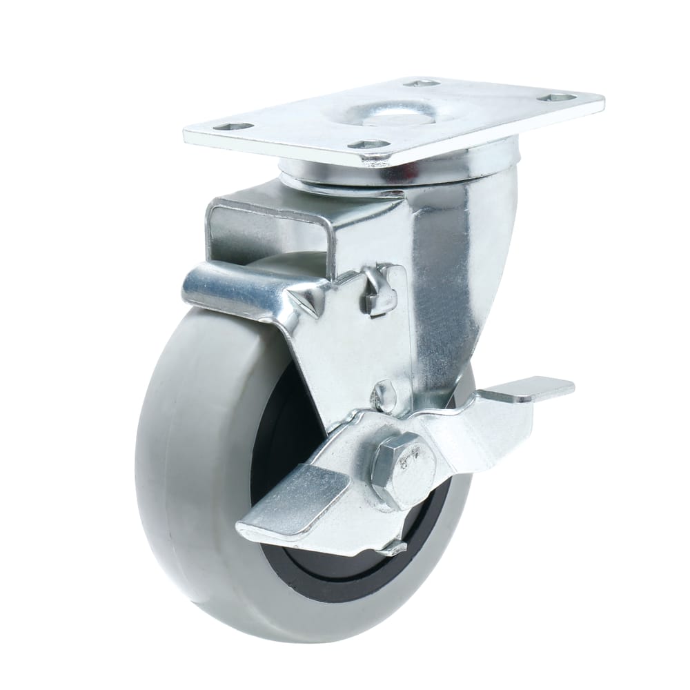 Precision Casters + Wheels™ 4" Swivel Plate Non-Marking TPR Caster with Brake