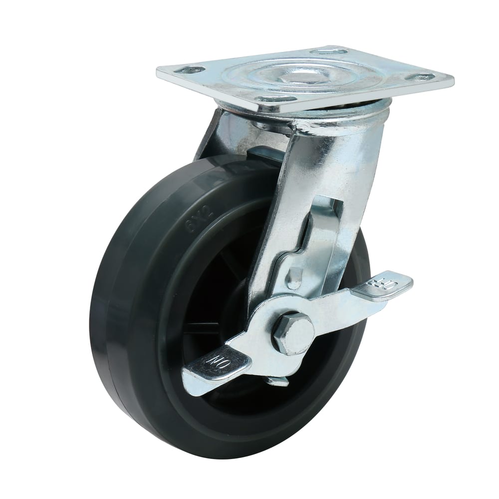 Precision Casters + Wheels™ 6" Swivel Plate Non-Marking TPR Caster with Brake