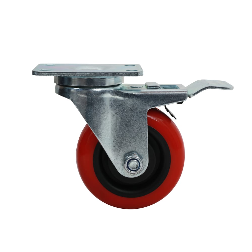 Precision Casters + Wheels™ 3" Swivel Plate Polyurethane Caster with Brake