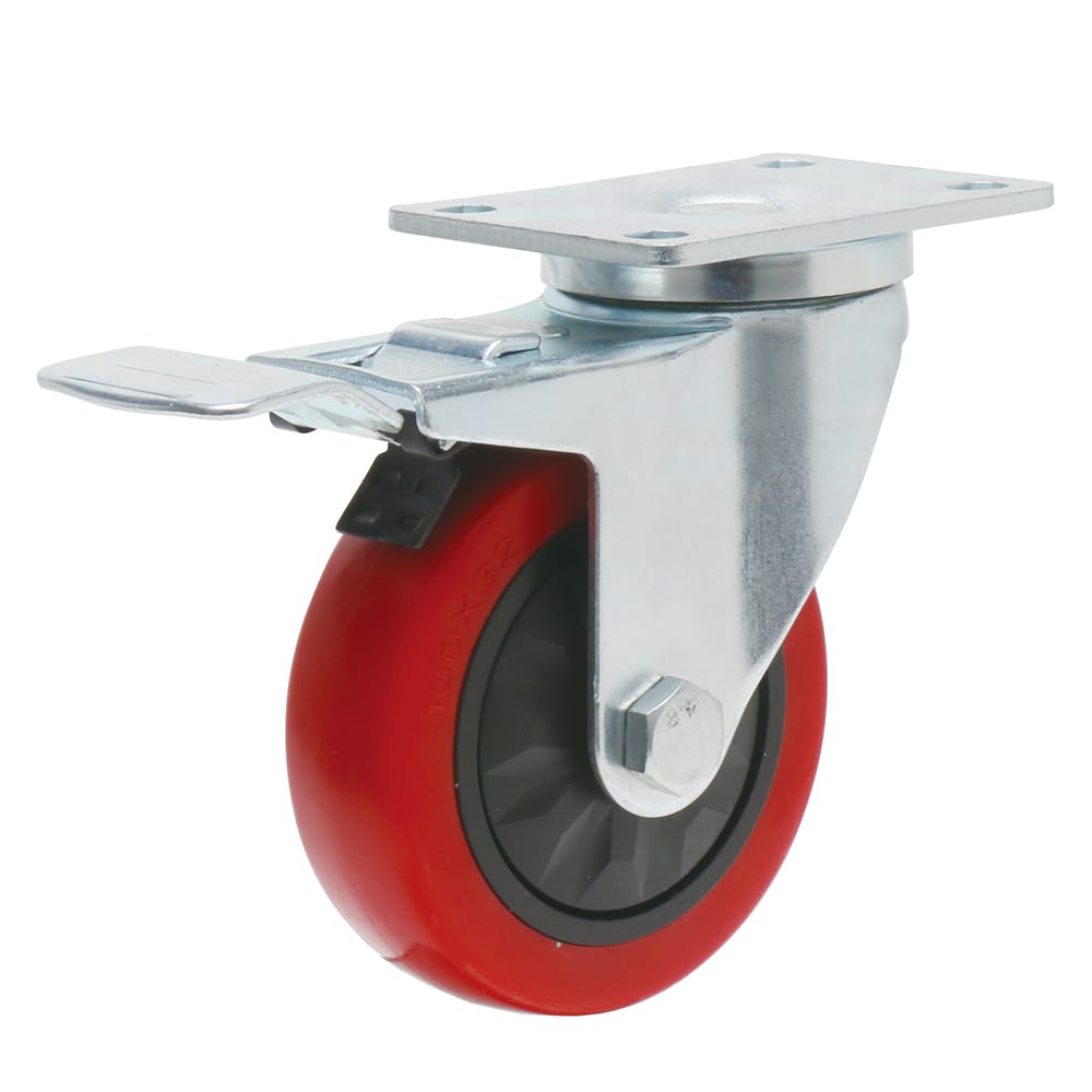 Precision Casters + Wheels™ 5" Swivel Plate Polyurethane Caster with Brake