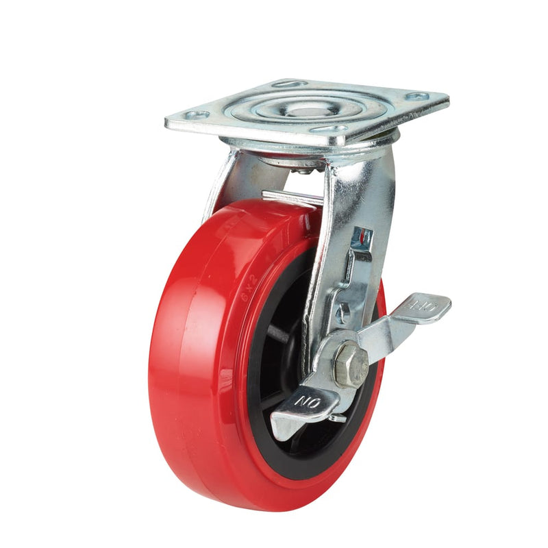 Precision Casters + Wheels™ 6" Swivel Plate Polyurethane Caster with Brake