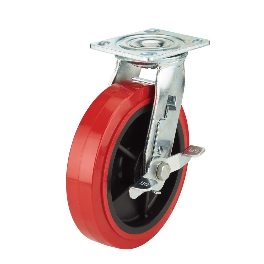 Precision Casters + Wheels™ 8" Swivel Plate Polyurethane Caster with Brake