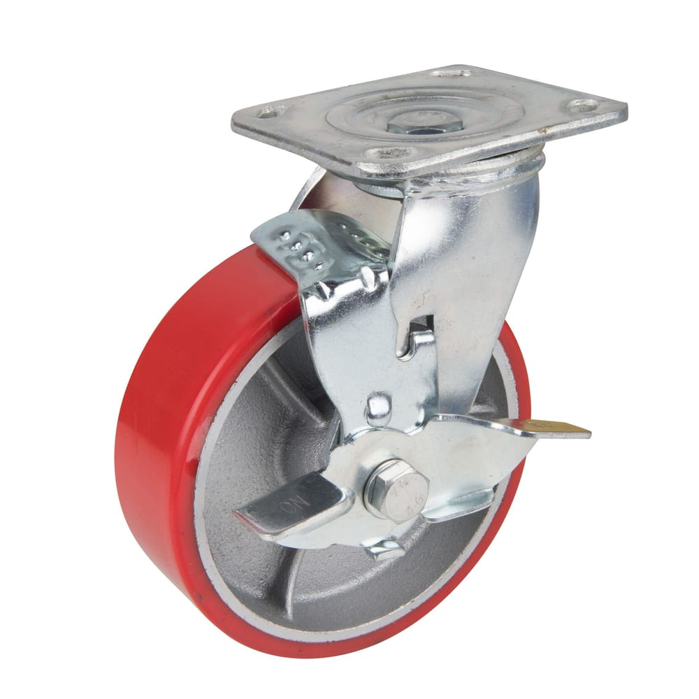 Precision Casters + Wheels™ 6" Swivel Plate Polyurethane Caster with Brake