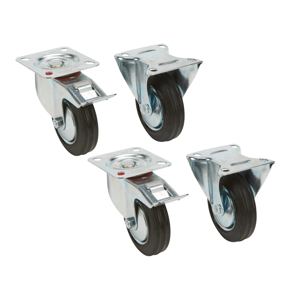 Precision Casters + Wheels™ 4" Rigid/Swivel Rubber Casters 4 Pack