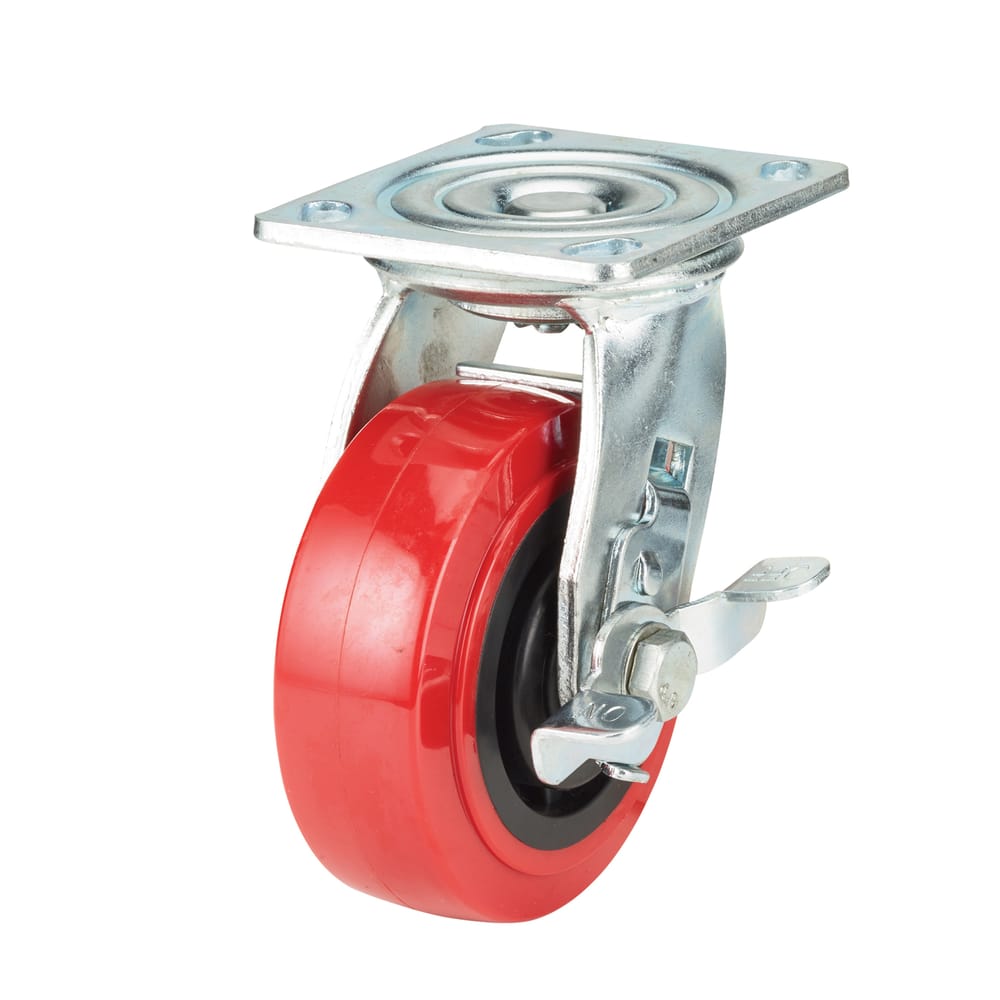 Precision Casters + Wheels™ 5" Swivel Plate Polyurethane Caster with Brake