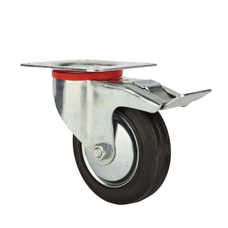 Precision Casters + Wheels™ 4" Swivel Plate Rubber Caster with Brake