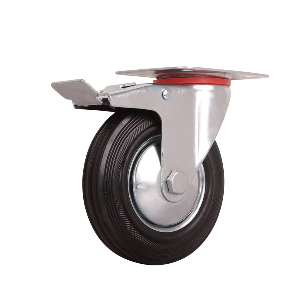 Precision Casters + Wheels™ 5" Swivel Plate Rubber Caster with Brake