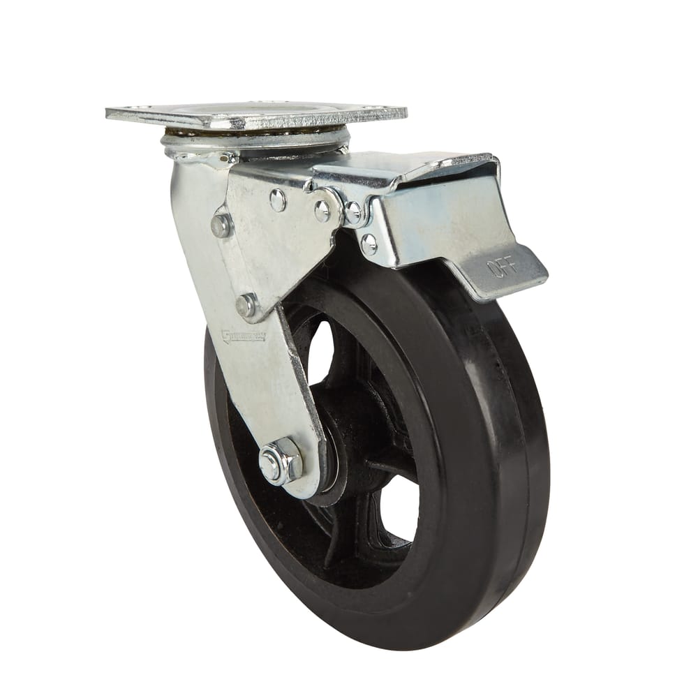 Precision Casters + Wheels™ 6" Swivel Plate Rubber Caster with Brake